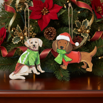 Product Set of 2 Metal Dog Christmas Tree Ornaments with Scarf and Hat, 12cm