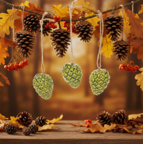Product Green Ceramic Pine Cone Hanging Decorations – Set of 3, 5cm