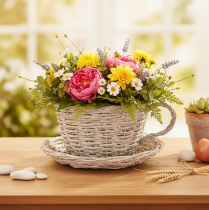 Product Wicker Cup and Saucer Table Decoration with Liner, 34cm