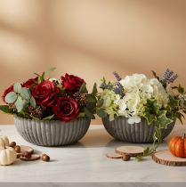 Product Round Ribbed Bowl Decorative Flower Arrangement Vessel 20cm Set of 2