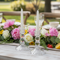 Product Candle Holders Transparent Glass Classic Design 12cm Set of 2