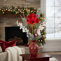 Product Artificial Red Amaryllis Flower with Stem for Christmas Decor, 50cm