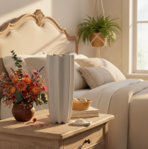 Product Modern Ribbed Ceramic Vase, 38cm Tall, Taupe Matte Finish for Dried Flowers