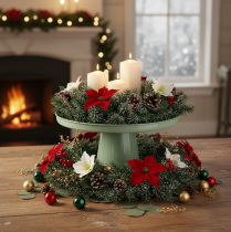 Product Metal Decorative Bowl in Green, Trophy Shape, 30cm Diameter for Indoor Table Decorations