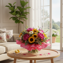 Product Pink Round Plastic Bouquet Collar 38 cm for Floral Arrangements