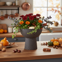 Product Round Plant Bowl with Pedestal, 18 cm Diameter, Brown and Anthracite, Metal