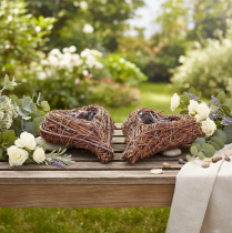Product Heart-Shaped Twig Bowls with Plastic Liner for Floral Arrangements, 14cm, Set of 2