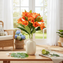 Product Artificial Alstroemeria Orange Bouquet 75 cm Indoor Decoration 3 Pieces