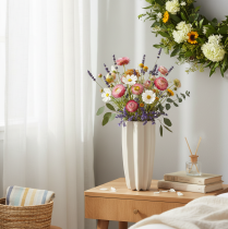 Product Modern Ribbed Ceramic Vase, 38cm Tall, Taupe Matte Finish for Dried Flowers