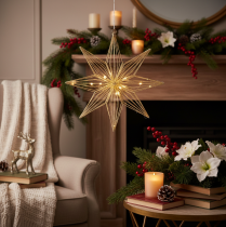 Product LED Wire Hanging Star Decoration, Battery-Powered, 51 cm, Gold, Indoor Use