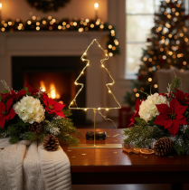 Product Metal Christmas Tree Silhouette with 60 Warm White LEDs, 37cm, for Indoor Table Decoration