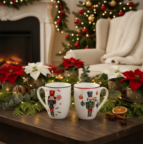 Product Christmas Ceramic Mug Set with Nutcracker and Candy Cane Design, 10cm, Set of 2