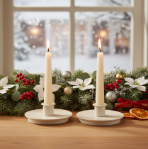 Product Round Cream-Coloured Metal Candle Holders for Taper Candles 10cm Set of 2