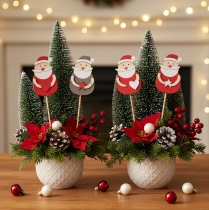 Product Wooden Santa Picks for Festive Arrangements and Potted Plants 31cm - Set of 12