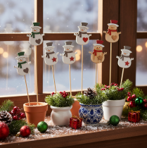 Product Wooden Snowman Picks for Christmas Flower Arrangements 31cm Set of 12