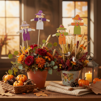 Product Wooden Scarecrow Picks 30cm Multicolored Set of 12 for Indoor Decoration