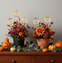Product Wooden Pumpkin Picks with Faces, 31cm, 12-Pack – Halloween and Autumn Decoration