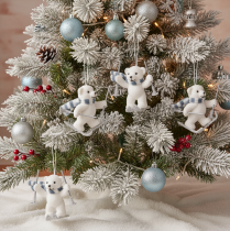 Product Polar Bear Skiing Hanging Ornaments with Scarf, 10cm, Set of 2, White and Blue-Grey, Indoor Decoration