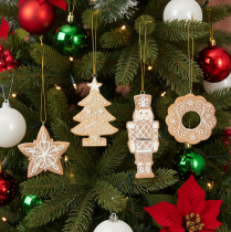 Product Set of 4 Gingerbread-Style Christmas Ornaments with Frosting Design – Nutcracker, Star, Tree & Wreath – 6cm