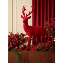 Product Large Red Flocked Standing Reindeer Decoration, 85 cm