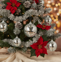 Product Set of 6 Silver Mirror Ball Christmas Ornaments, 7cm