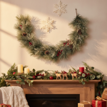 Product Artificial Pine Garland with Cones, 180cm, Green and Brown, Indoor Use