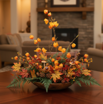 Product Artificial Physalis Branch with Flowers, 95 cm, Orange, for Indoor Decoration