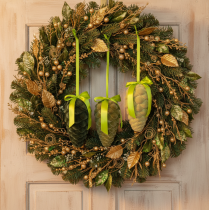 Product Beflocked Hanging Pine Cones with Ribbon and Bow, 18cm, Set of 3