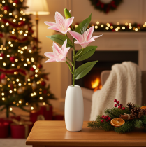 Product Artificial Lily Stems for Home Decor, 68cm, Pink and Green, Set of 3