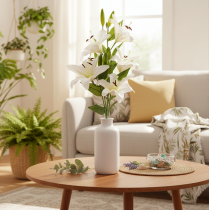 Product Lily Artificial Flower Branch with 6 White Blooms and Realistic Design, 66cm