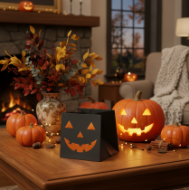 Product Pumpkin Face Paper Bags for Halloween Decoration, 10.5cm, Black and Orange, Set of 6