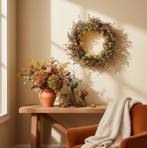 Product Artificial Eucalyptus Wreath Round 45cm Green and Brown