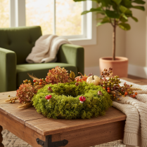Product Artificial Green Moss Wreath for Table or Door Decoration 28cm