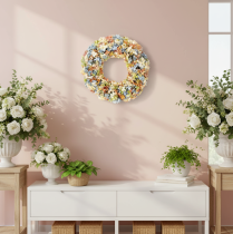 Product Künstlicher Hydrangea-Kranz, bunt, 55 cm, Kunststoff und künstlicher Seidenstoff, Tür- und Wanddekoration
