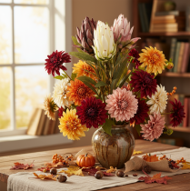Product Artificial Protea Leucadendron Flowers, 100cm, 3 Stems, Cream, Burgundy, Pink
