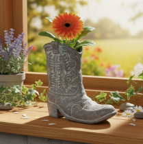 Product Cowboy Boot Planter 24cm Polyresin Grey Stone Look
