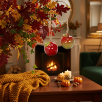 Product Ceramic Hanging Apple Autumn Decoration 5cm Set of 4