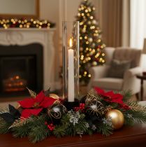 Product Candle Holder with Glass Cylinder 31cm Black and Clear