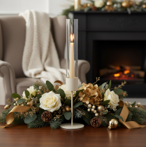 Product Modern Taupe Taper Candle Holder with Glass Cylinder, 45cm
