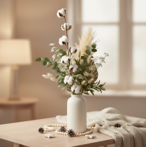 Product Artificial cotton branch with 8 real flowers, 78cm