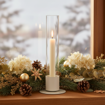 Product Modern Taper Candle Holder with Glass Cylinder and Base in Taupe, 31cm