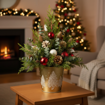 Product Metal Plant Pot with Glitter Tree Design, Gold, Ø12cm H11.5cm