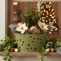 Product Green Metal Bowl with Star Design and Handles Ø20cm H11.5cm