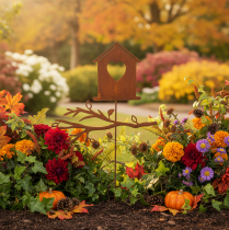 Product Rusty garden stake birdhouse with heart and branch 100cm