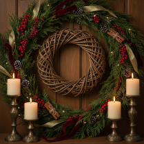 Product Large Round Natural Rattan Wreath - 45cm, Brown