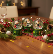 Product Set of 3 Glass Snow Globes with Chimney Sweep Figurines, 4cm Diameter, Green Base