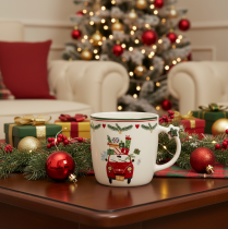 Product Ceramic mug with Christmas motif, car and gifts, 9cm