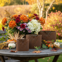 Product Oval Metal Planter Set with Deer Motif, Rustic Rust Finish, 3 Sizes (24cm, 19cm, 16cm)