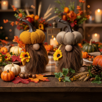 Product Pumpkin Gnome Autumn Figures with Sunflower and Beard 16cm Set of 2