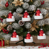 Product Set of 6 Glass Santa Hat Christmas Baubles, 8cm, Red and White